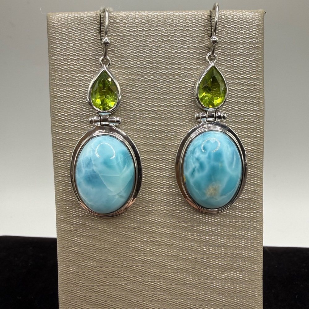 NEW Gems En Vogue Larimar & Peridot Earrings 925 NF
